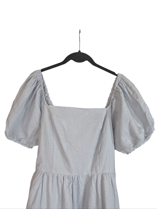 Chelsea & Violet Light Blue Linen Blend Puff Sleeve Bow Back Dress L - Picture 3 of 11